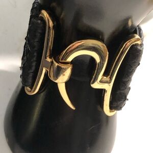 Ted Rossi Black Leather Curved Clasp Bracelet